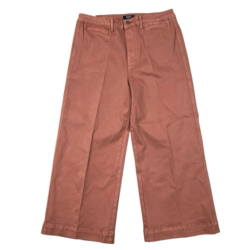 OAT Wide Leg Pants Womens 32 Rust  High Waist Cotton Stretch New York Streetwear